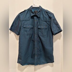 GUESS Men's Casual Dark Blue Button Down Shirt